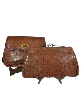 2 Faux Reptile Purses VTG 1940s-50s Handbags Imitation Alligator and Croc
